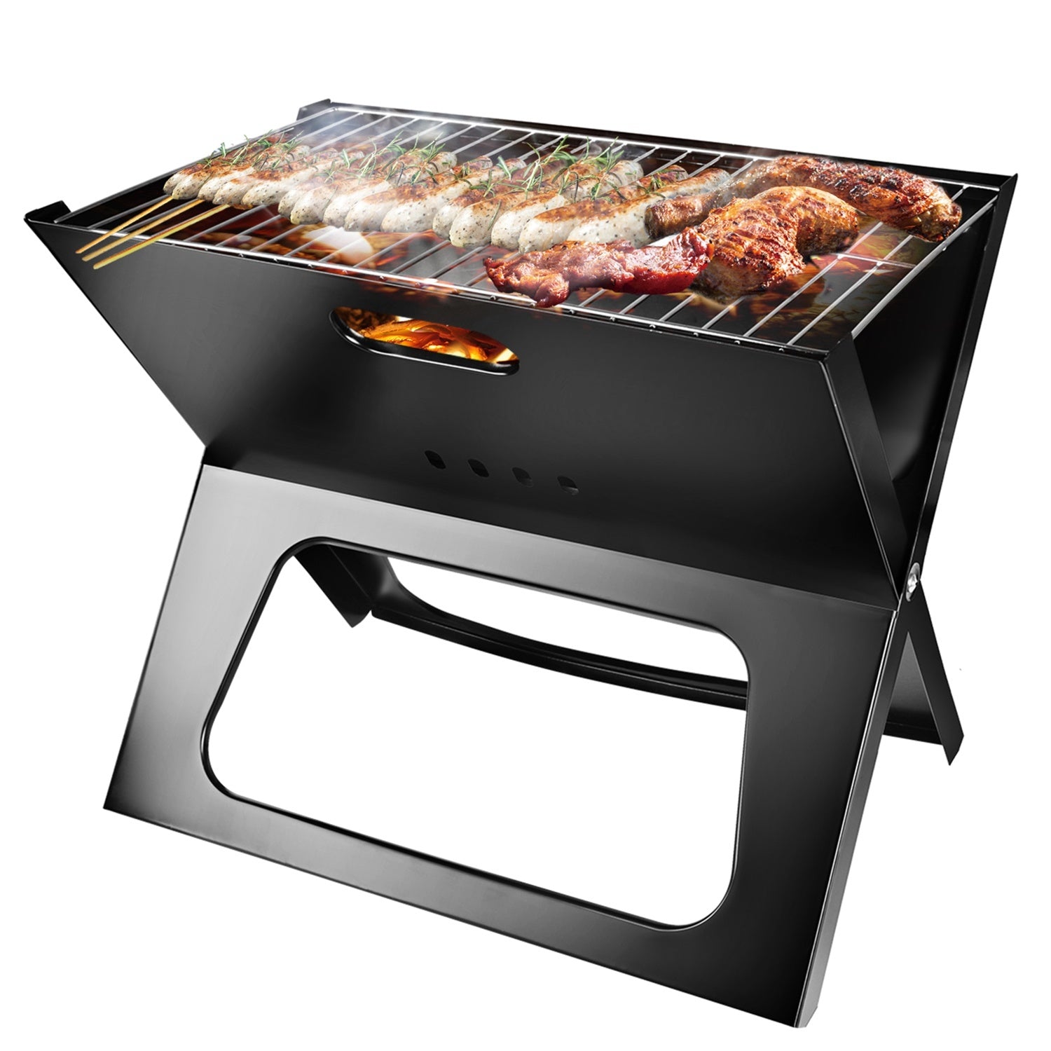 Portable BBQ Barbecue Grill Foldable Charcoal Grill Camping Garden Outdoor Travel Doba Black
